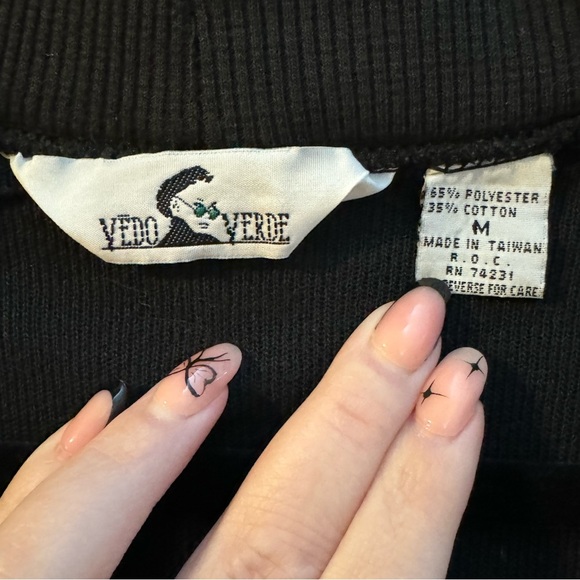 Art Deco 80’s Rare Vedo Verde Cardigan Gold Button Up Colorful Embroidered Sport - Picture 8 of 11